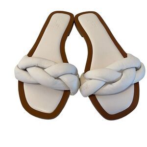 Loft White Leather Padded & Braided Slides in Size 6.5